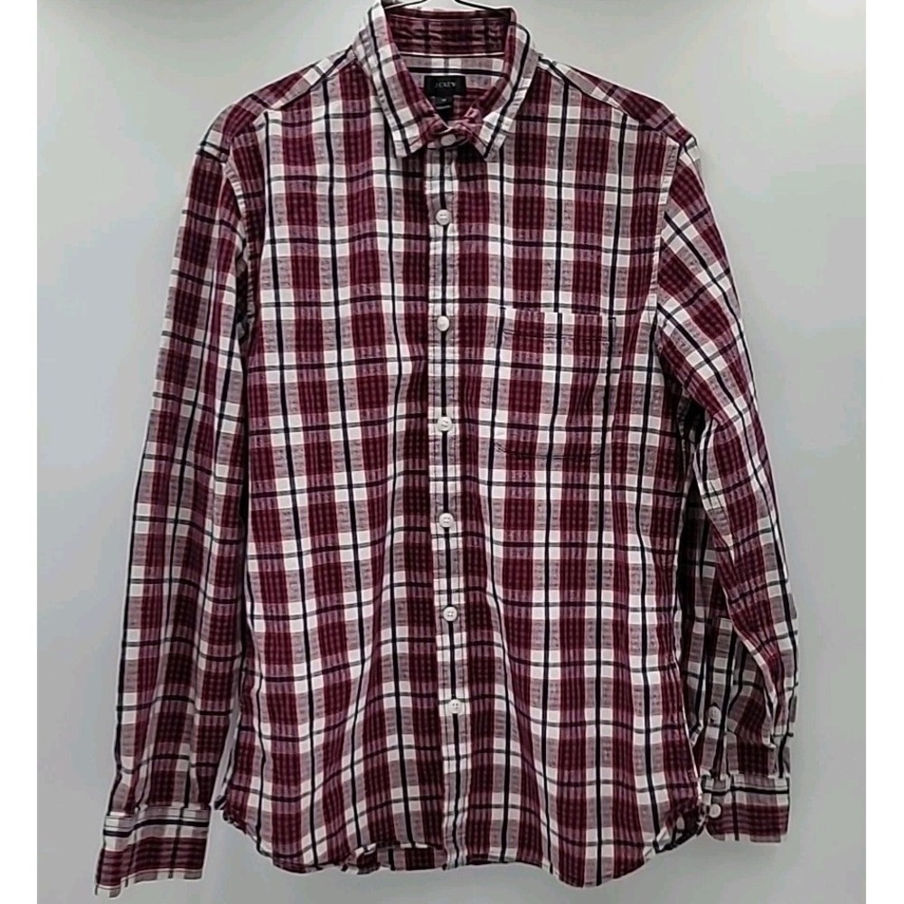J CREW Mens Long Sleeve Red Blue Plaid Button Down‎ Shirt Sz M